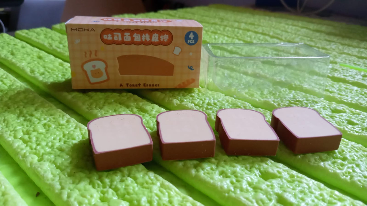 3d Toast Bread Shape Eraser For Kids Cartoons Erasers Toast Bread Erasers Bread Shaped Eraser For Students Gift Cute Fun Food Pencil Erasers For School Classroom Stationery For Boys Girls (4 Pcs Set) - LootFaat