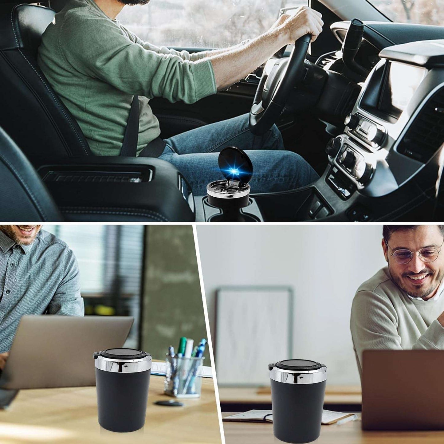 Portable Car Ashtray With Lid And Blue Led Light (1 Pc) - LootFaat