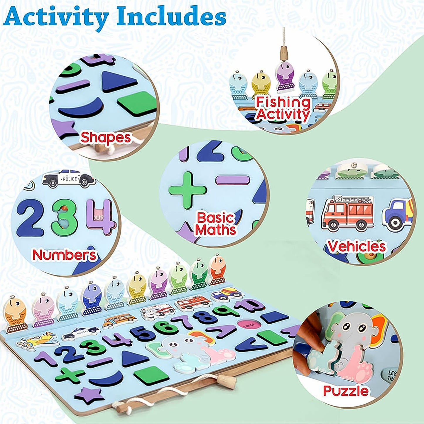 Wooden Number Puzzle Match Board And Magnetic Rod - LootFaat