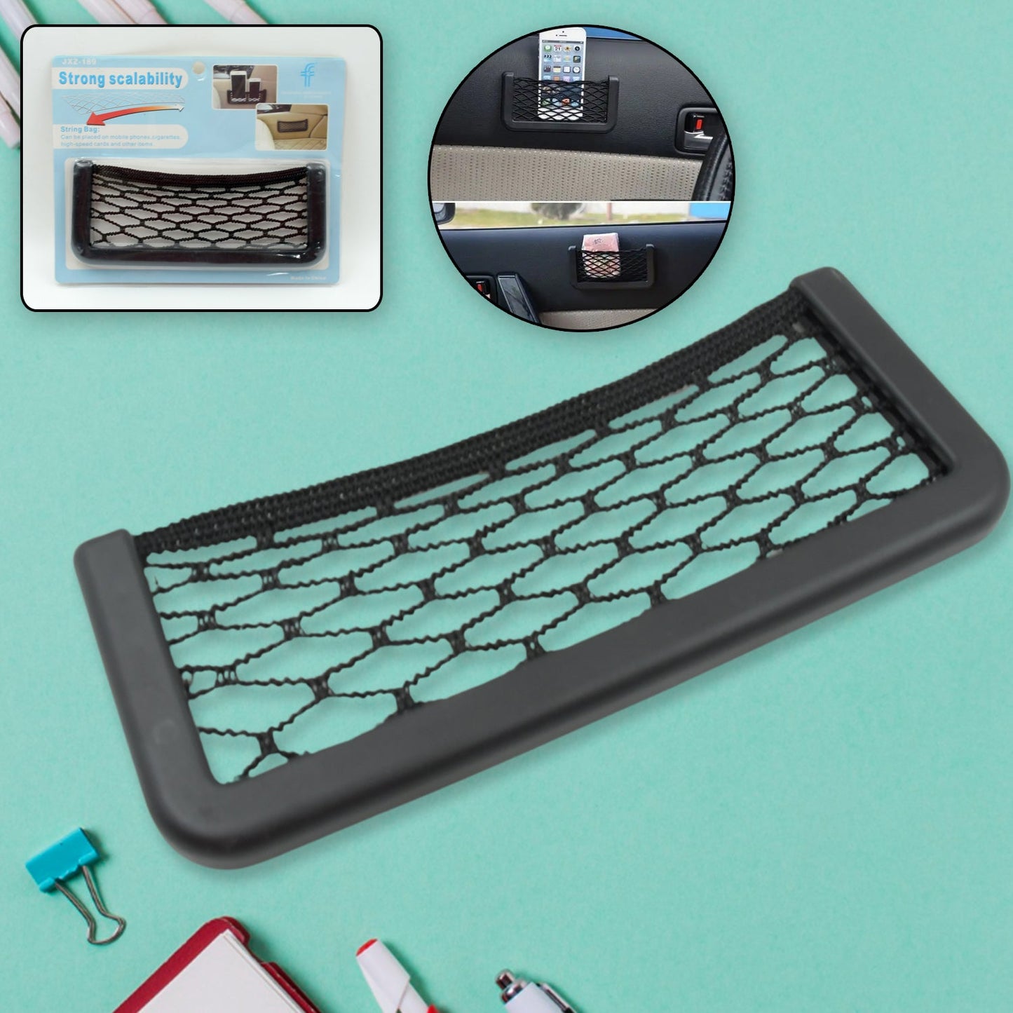 Car Storage Organize Car String Bag Car Seat Side Storage Net Bag Mesh Pocket Organizer Stick-on For Purse Bag Phone - LootFaat
