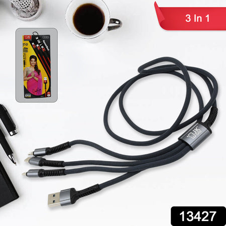 3 In 1 Multi Super Fast Charging Cable (1 Pc 1200 Mm) - LootFaat