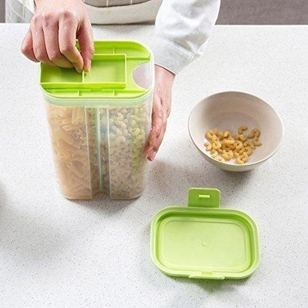 Plastic 2 Sections Air Tight Transparent Food Grain Cereal Storage Container (2 Ltr) (With Box) - LootFaat