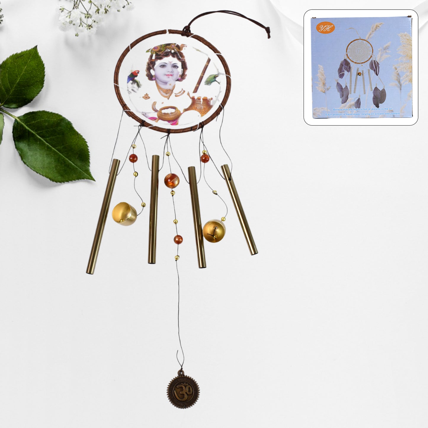 Krishna Medallion Dream Catcher Wind Chime Pendant Wall Hanging - Spiritual Home Decor - LootFaat
