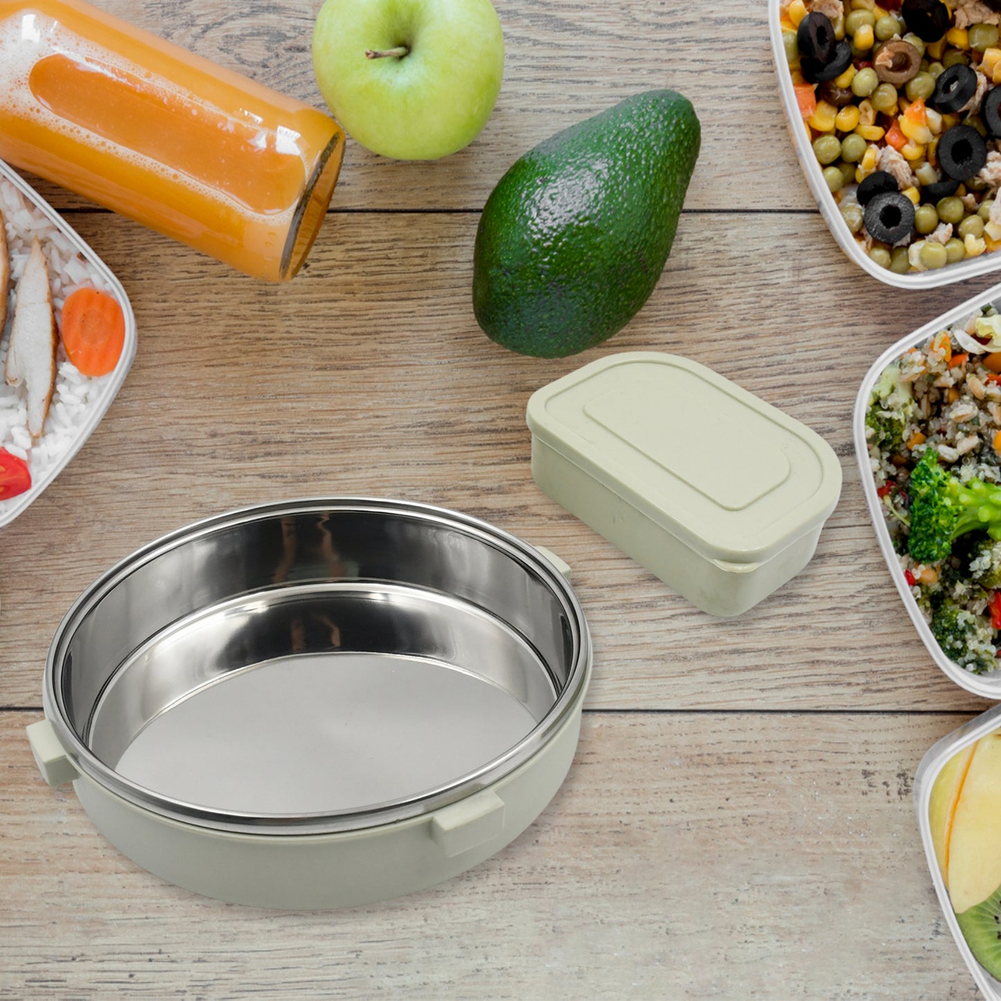 Miracle Stainless Steel Round Lunch Box With Small Plastic Box Insert Leak Proof Lunch Box With Transparent Lid Lunch Box For Kids Adults For School Office (450 Ml + 250 Ml Approx) - LootFaat