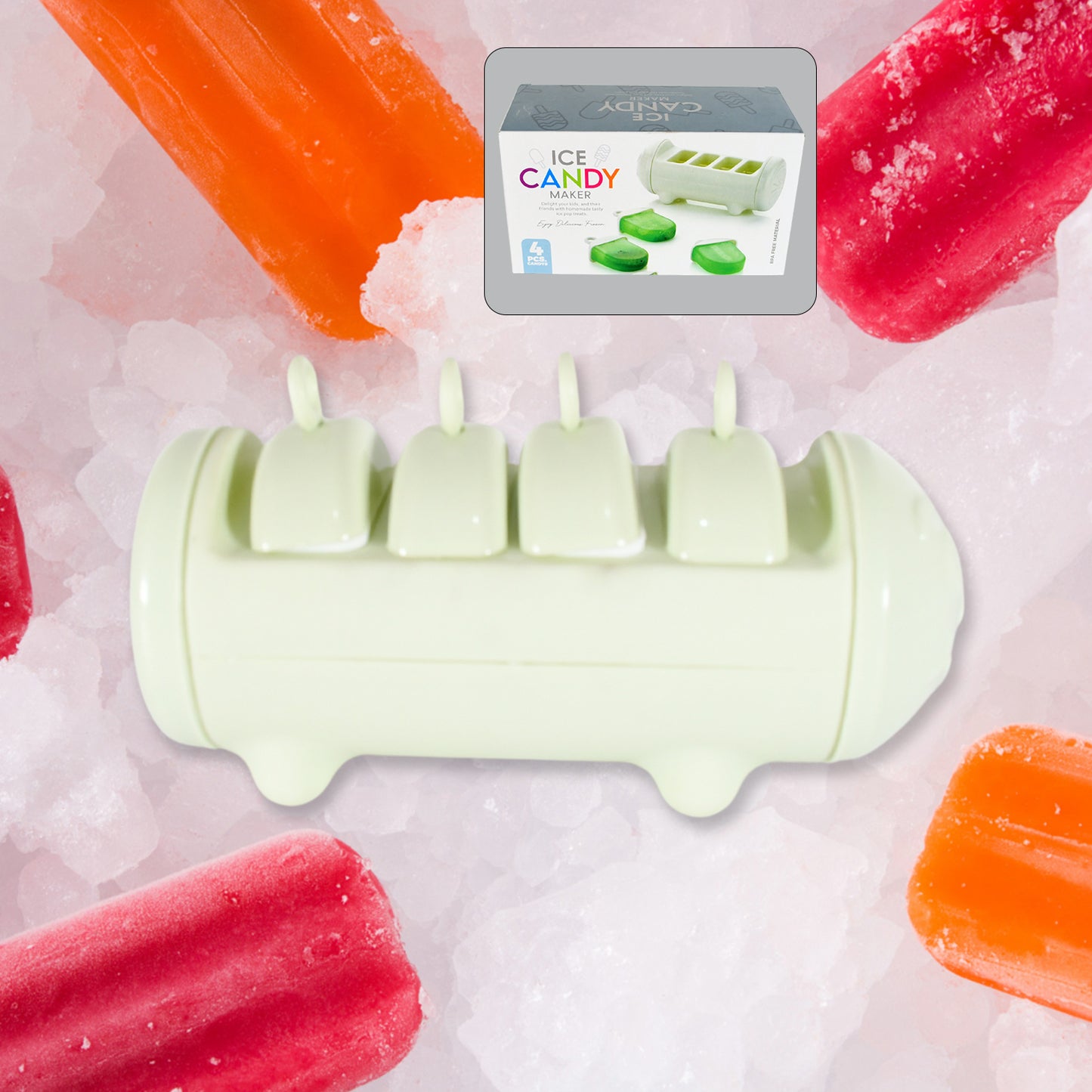Cartoon Shape Mold Ice Candy Popsicle Mold Ice Plastic Ice Candy Maker Kulfi Maker Molds Set With 4 Cups (1 Pc Multicolor) - LootFaat