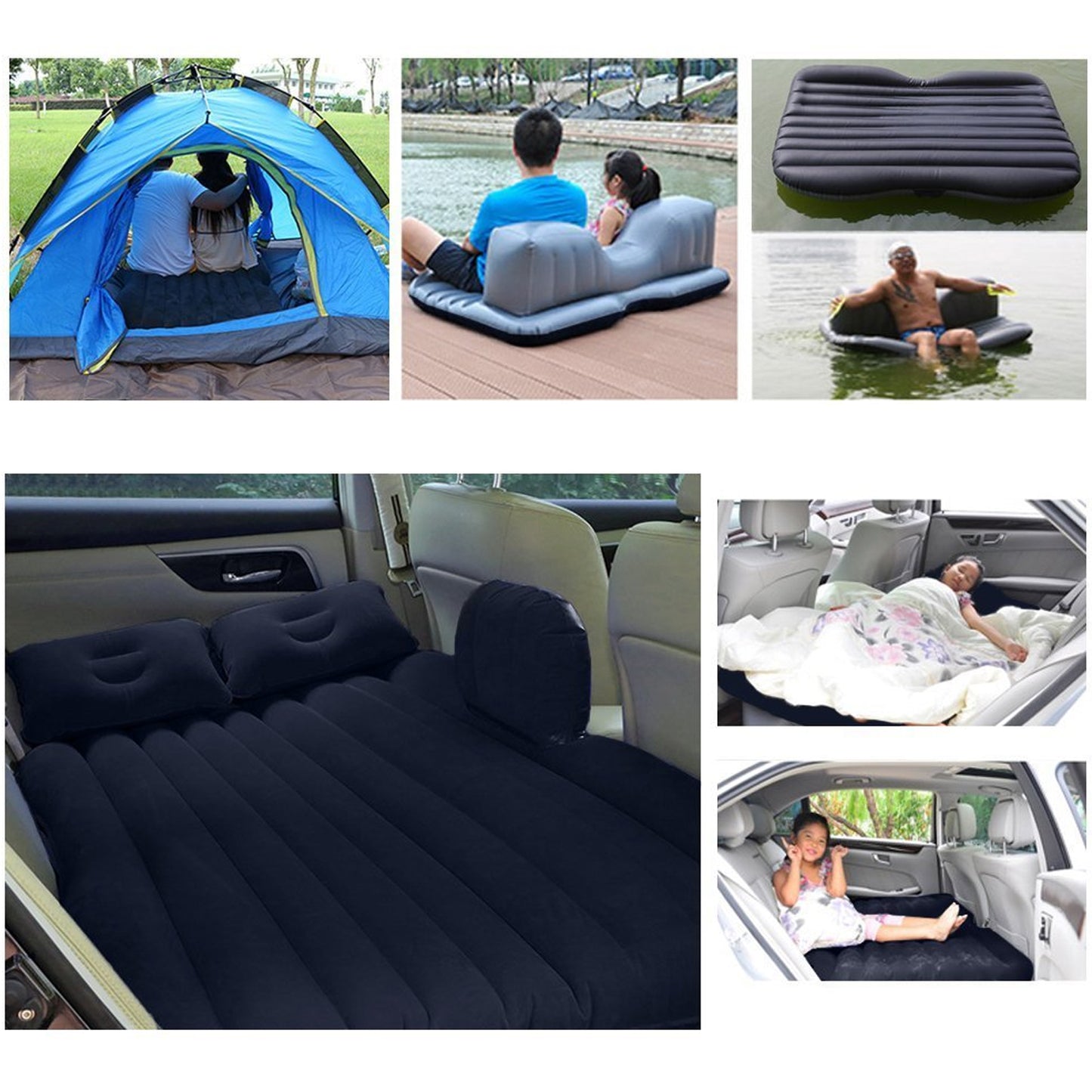 Car Inflatable Bed with Pillows & Air Pump - Travel Camping Mattress
