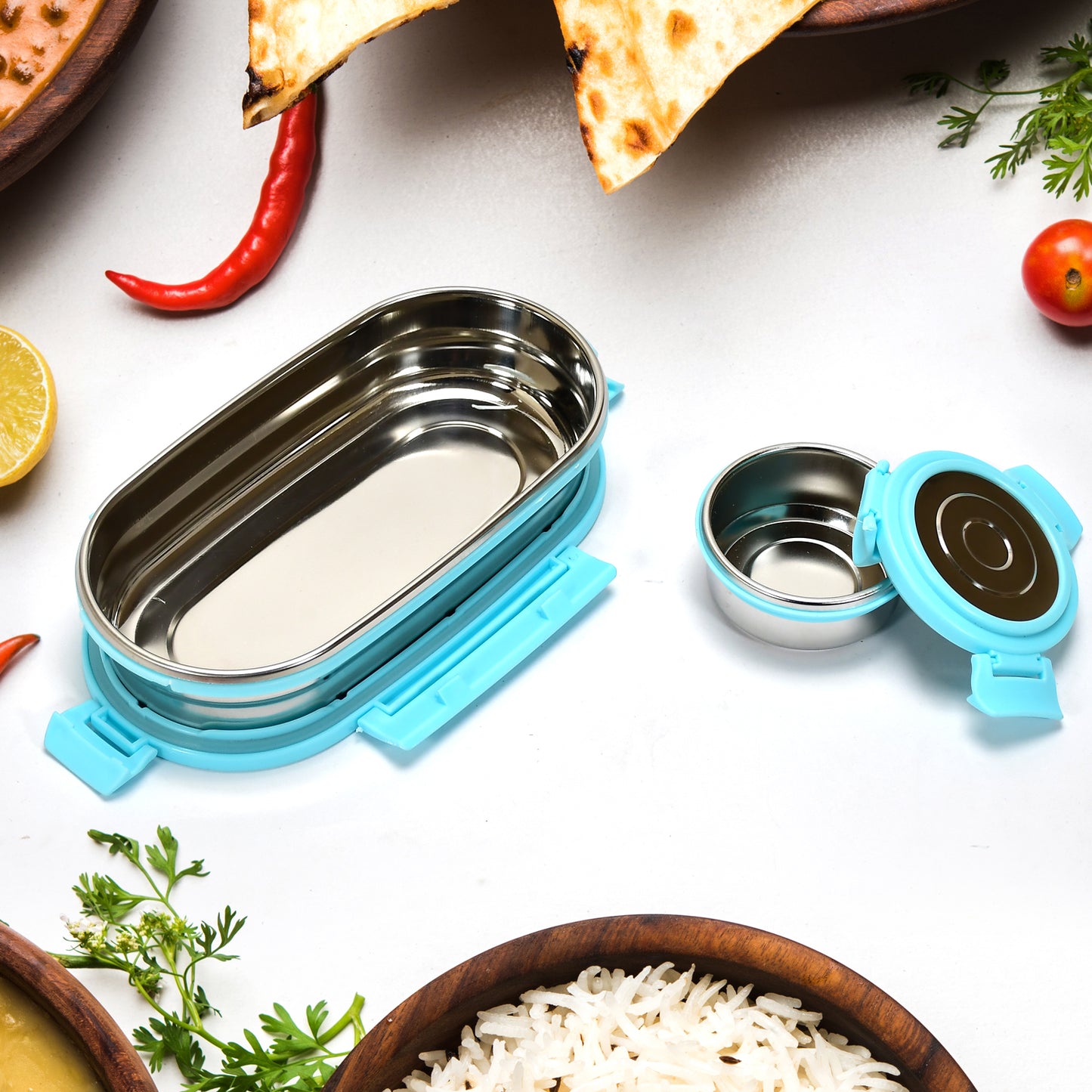 Ganesh Stainless Steel Lunch Box Small Container ( Set Of 2 Pcs ) - LootFaat