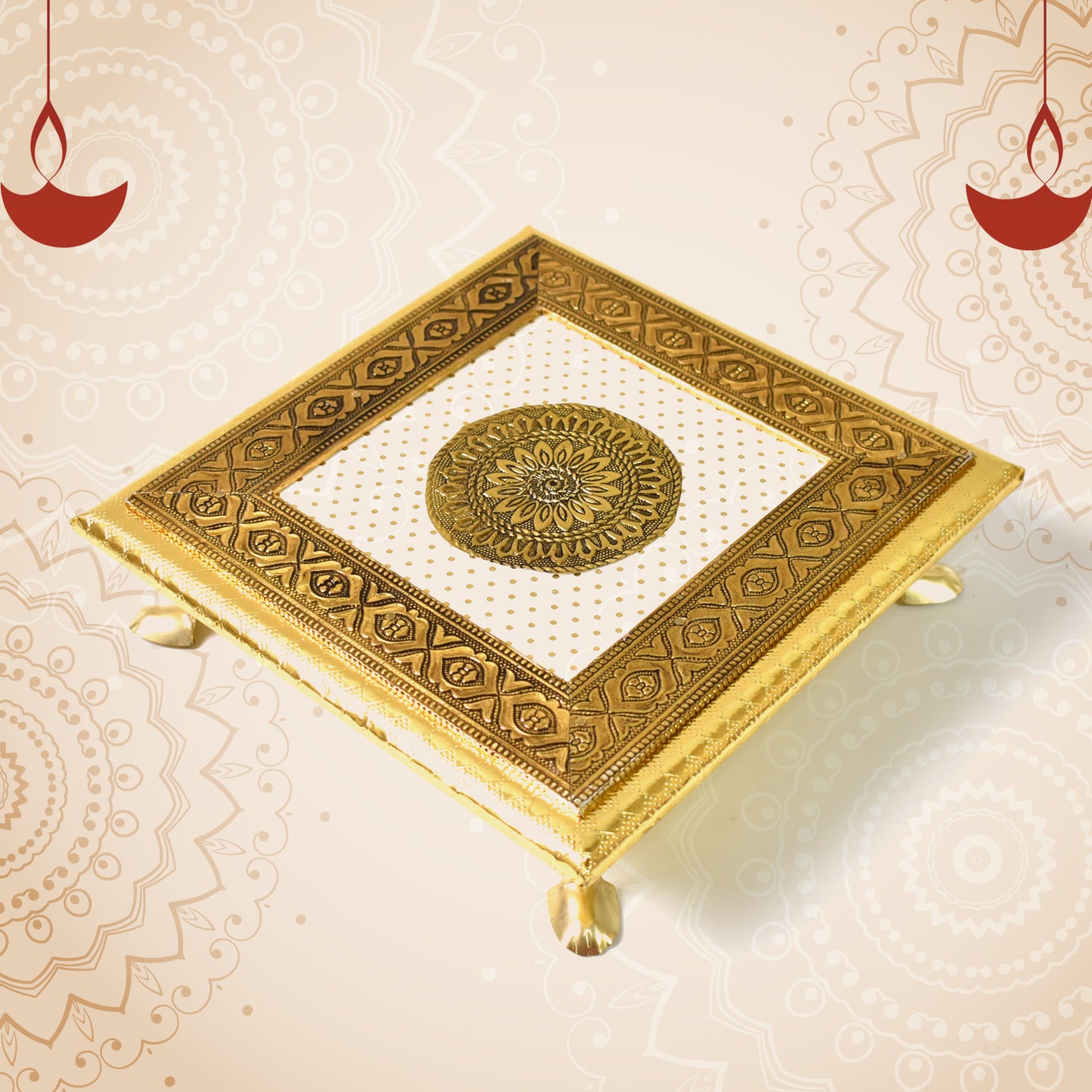 Golden - Square Pooja Chowki Patla Bajot (2020 Cm 1 Pc) - LootFaat