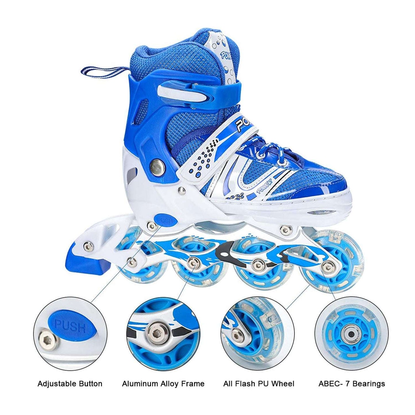 Inline Skates With Led Flashing Light Wheel With Adjustable Length Skate Premium High Quality Skates Pair - LootFaat