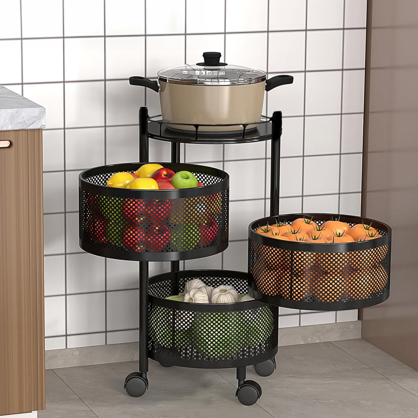 Metal Round High Quality Kitchen Trolley With Wheels (3 Layer 1 Pc) - LootFaat