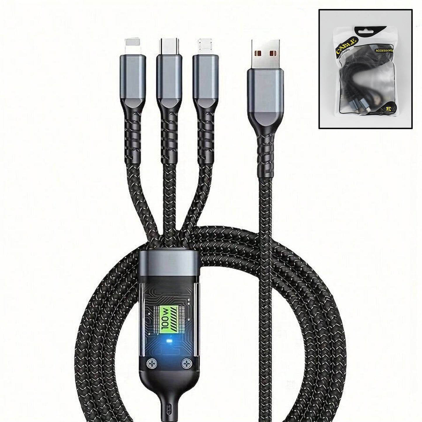 3-in-1 Super Fast Charging Cable 100w - LootFaat