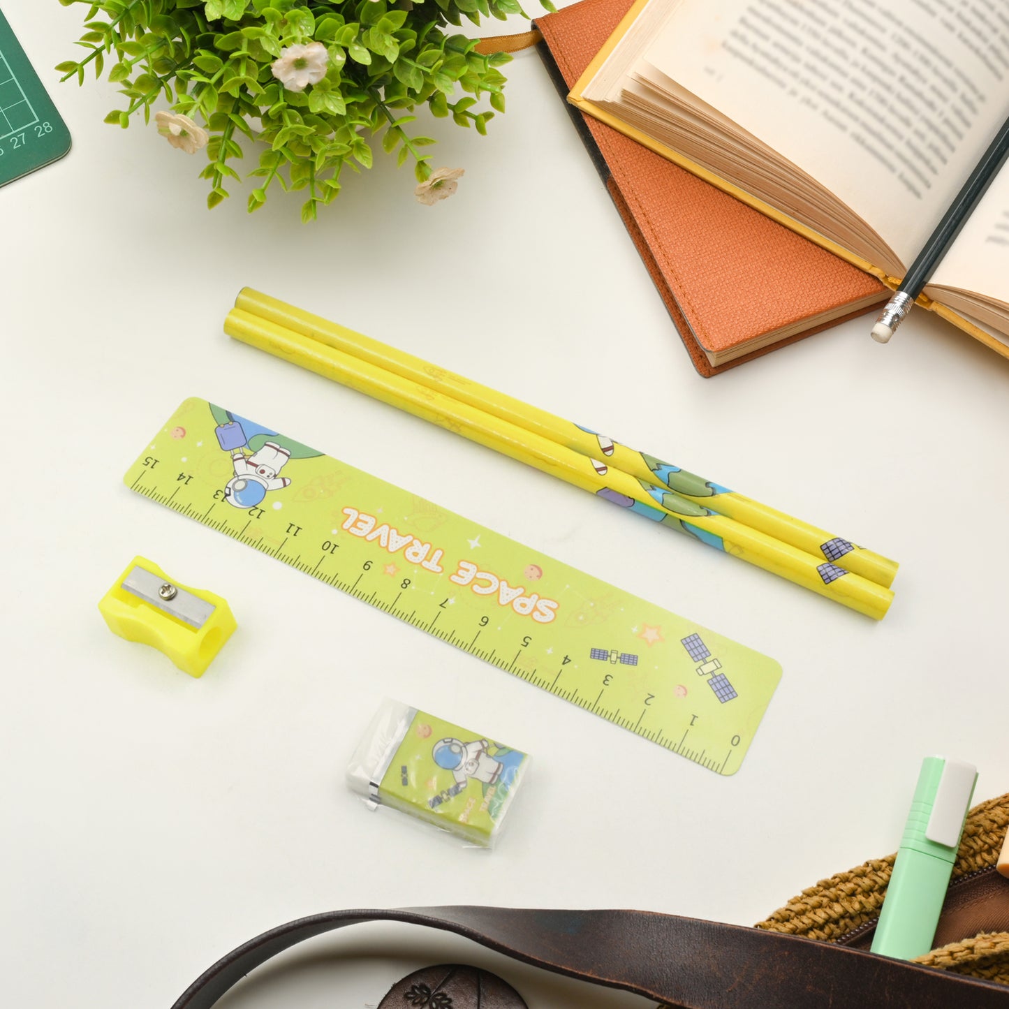 Wooden Pencil Set Stationary Set 5 In 1 Items Educational Item For School Going Kids Stationary Set For Girls Boysstationary For Schoolgift Pack For Girls Kidsbirthday Gift Kids (5 Pc Set - LootFaat