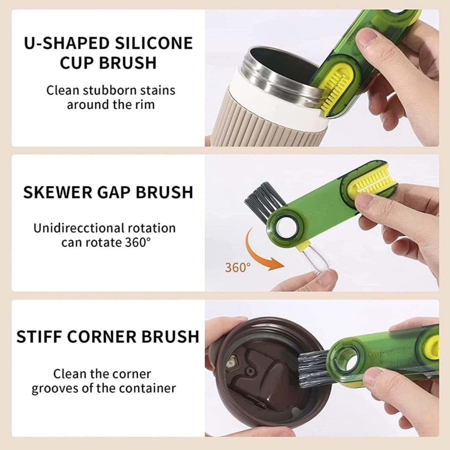 3in1 Multifunctional Cleaning Brush Bottle Cleaning Brush Cup Cleaner Brush For Bottle Cup Cover Lid Home Kitchen Cleaning Tool (1 Pc) - LootFaat