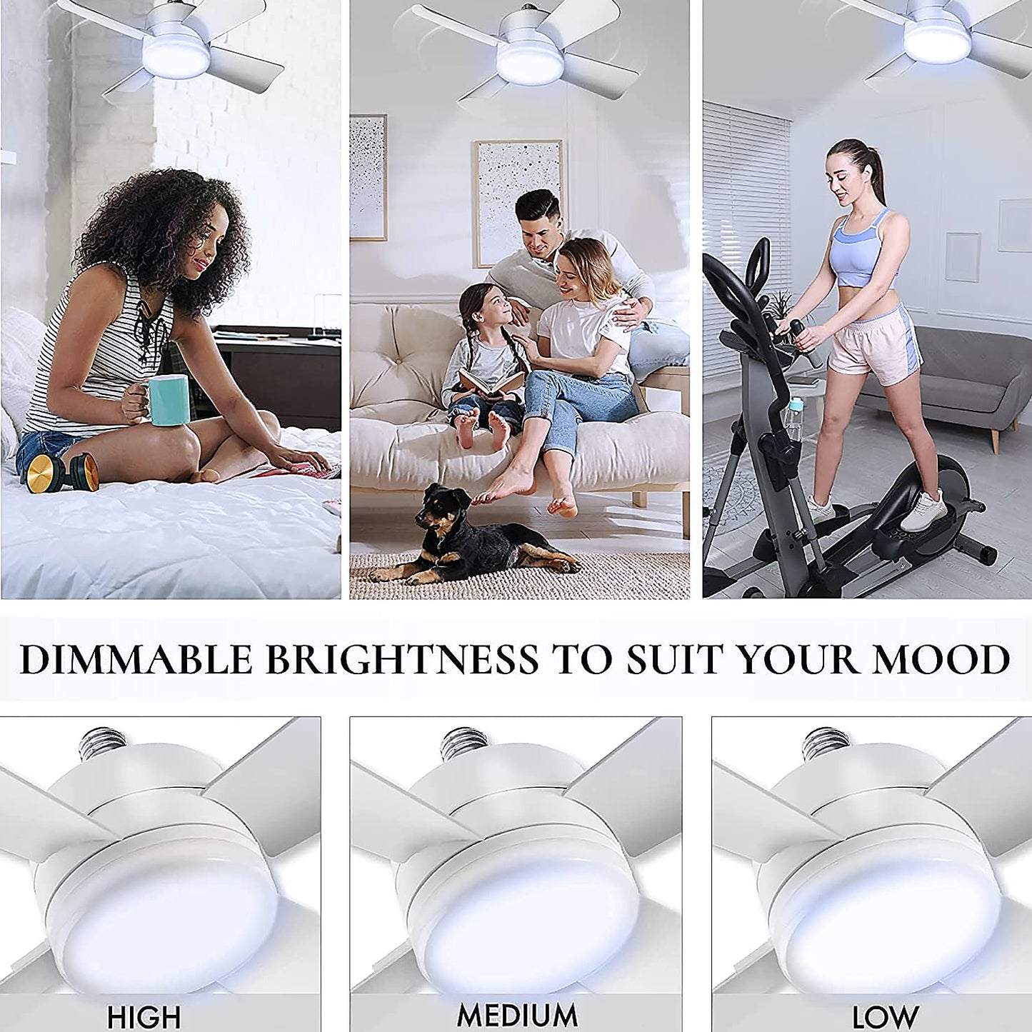 Socket Fan Light Original - Cool Light Led Ceiling Fans With Lights And Remote Control Replacement For Lightbulb - Bedroom Kitchen Living Room1000 Lumens 5000 Kelvins Cool Leds (Remote Battery Not Included) - LootFaat