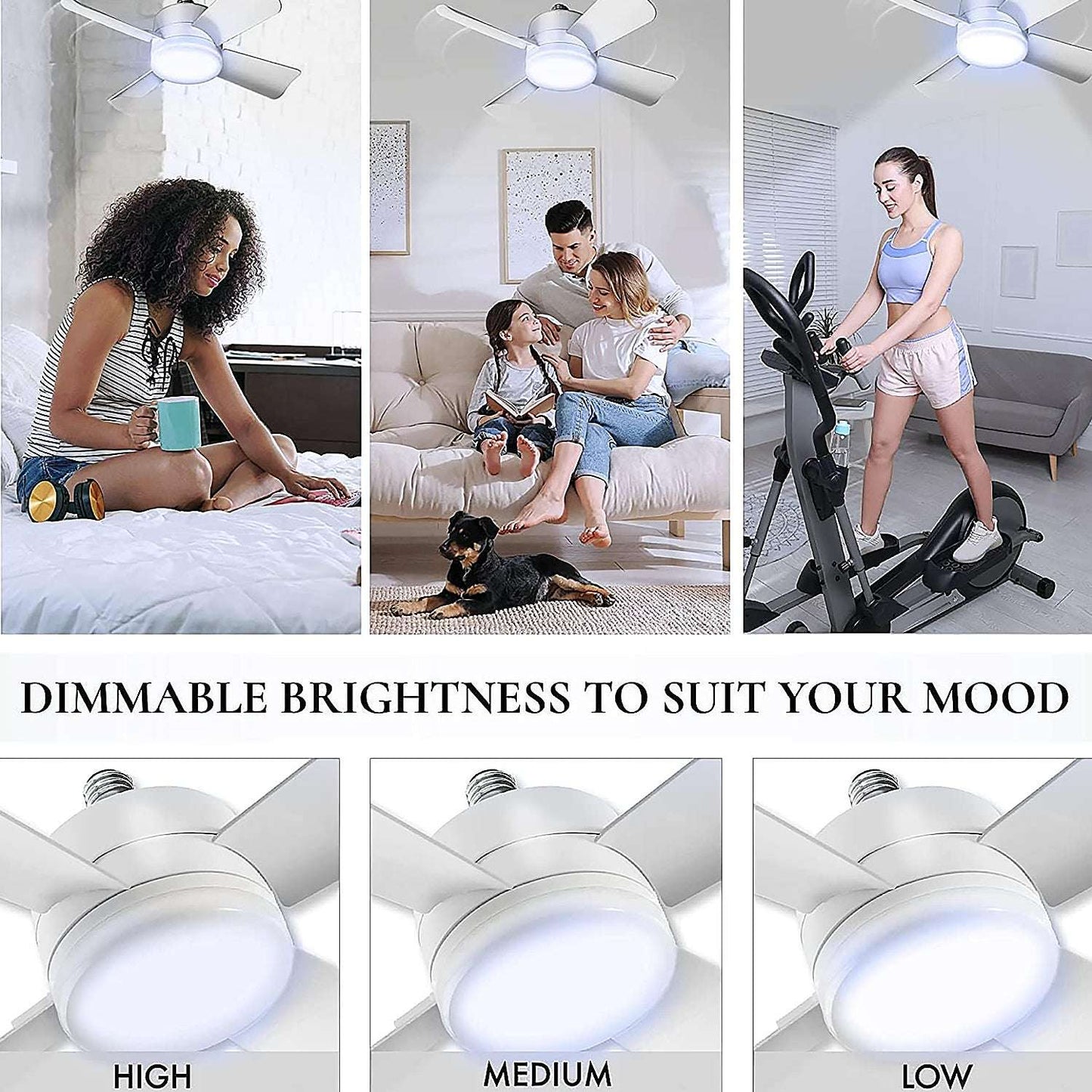 Socket Fan Light Original - Cool Light Led Ceiling Fans With Lights And Remote Control Replacement For Lightbulb - Bedroom Kitchen Living Room1000 Lumens 5000 Kelvins Cool Leds (Remote Battery Not Included) - LootFaat