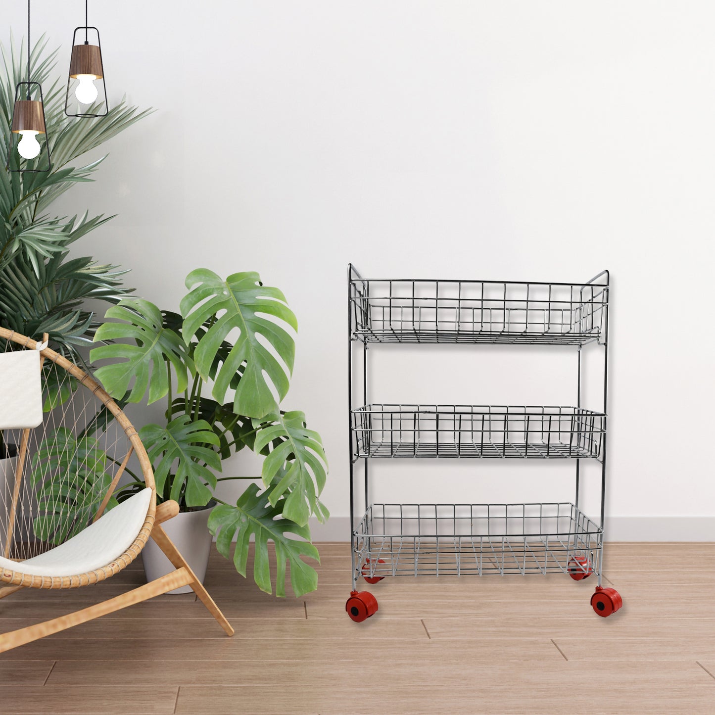 Stainless Steel Fruit Vegetable Stand Kitchen Trolley 3 Tier Kitchen Trolley Fruit Basket Vegetable Stand For Storage Onion Potato Rack For Kitchen Vegetable Rack For Kitchen - LootFaat