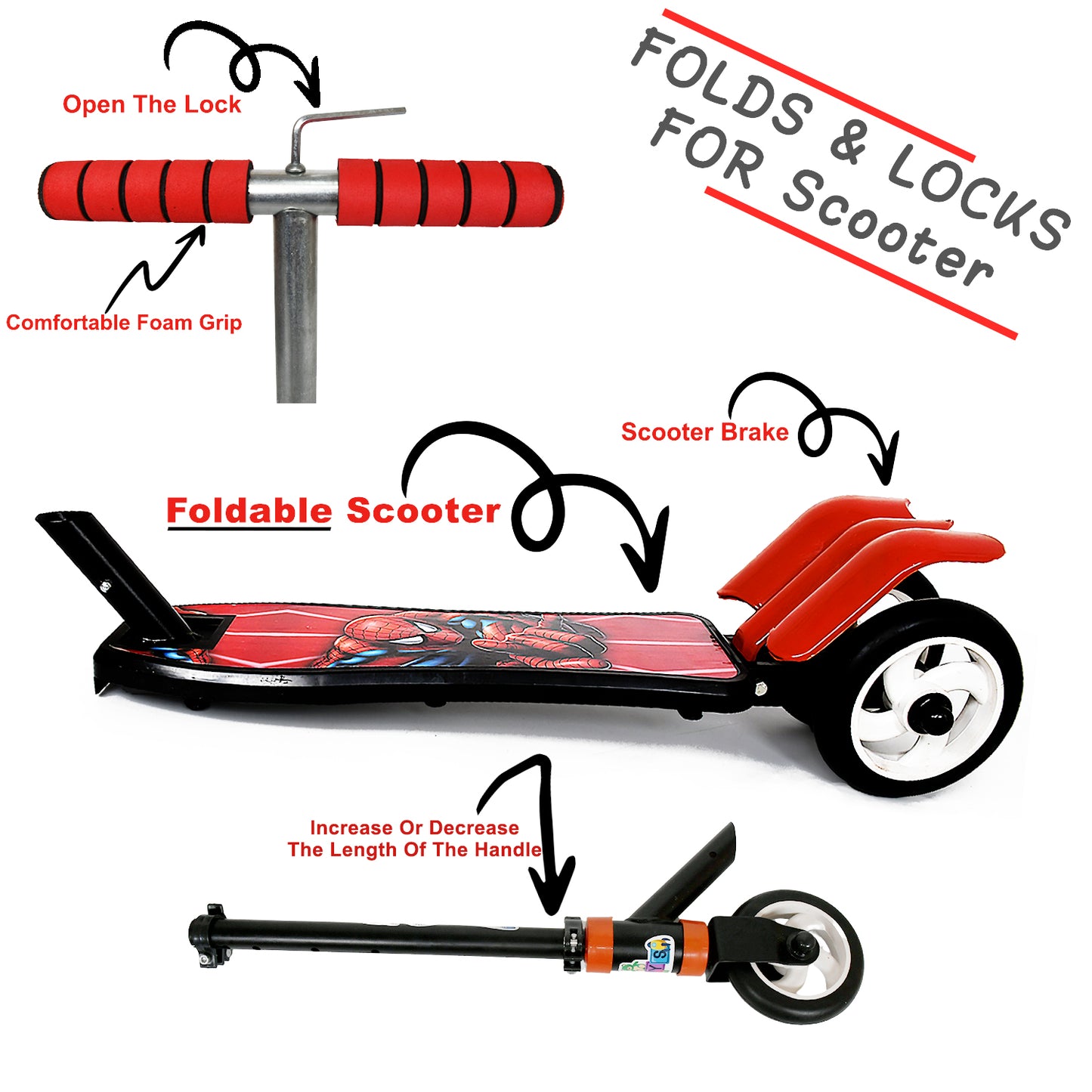Foldable Kids Scooter - 3 Wheel Ride On with Adjustable Height