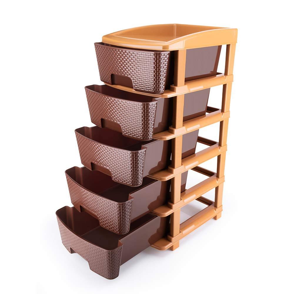 5tier Plastic Modular Drawer System For Multiple Use (Brown Colour) - LootFaat