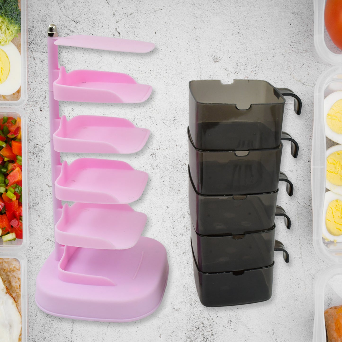 Rotating Spice Jars Vertical Rotatable Seasoning Box 5 Section Tier With 5 Spoon (1 Set) - LootFaat