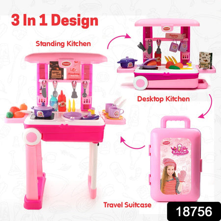 3 In 1 Kitchen Set For Kids Portable Pretend Play Toys For Kids With Suitcase (1 Set) - LootFaat
