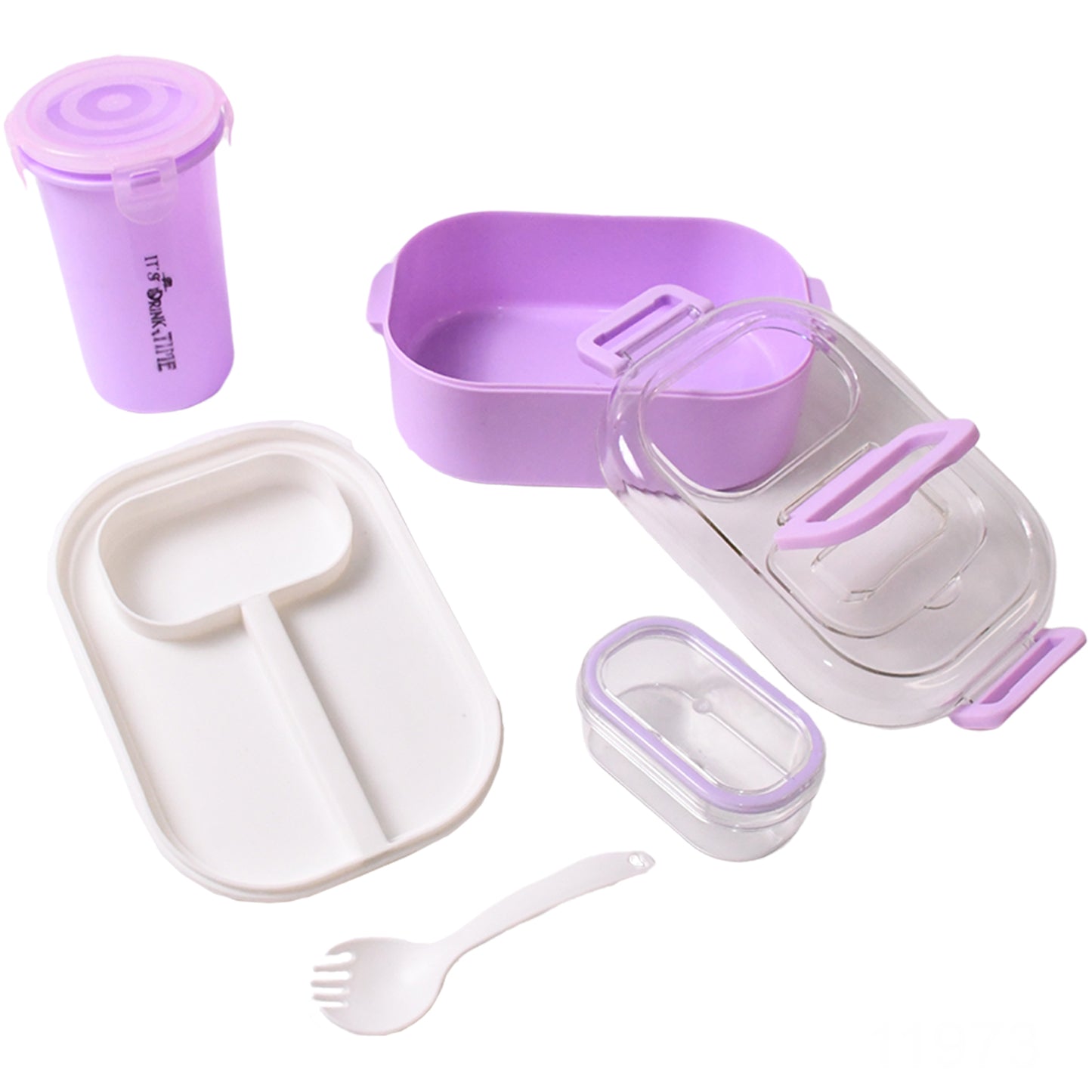 Plastic Lunch Box With Small Box Bottle Sponn For Kids Lunch Box (4 Pc Set) - LootFaat