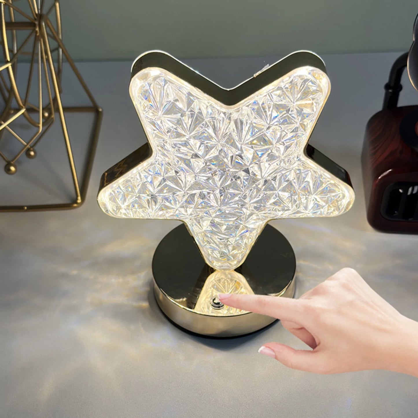 Star Shape Crystal Diamond Lamp Cordless Luxury Lamp With Usb Rechargeable 3-way Dimmable Touch Control Decorative Nightstand Lamp For Bedroom Living Room Party Restaurant Decor (1 Pc ) - LootFaat