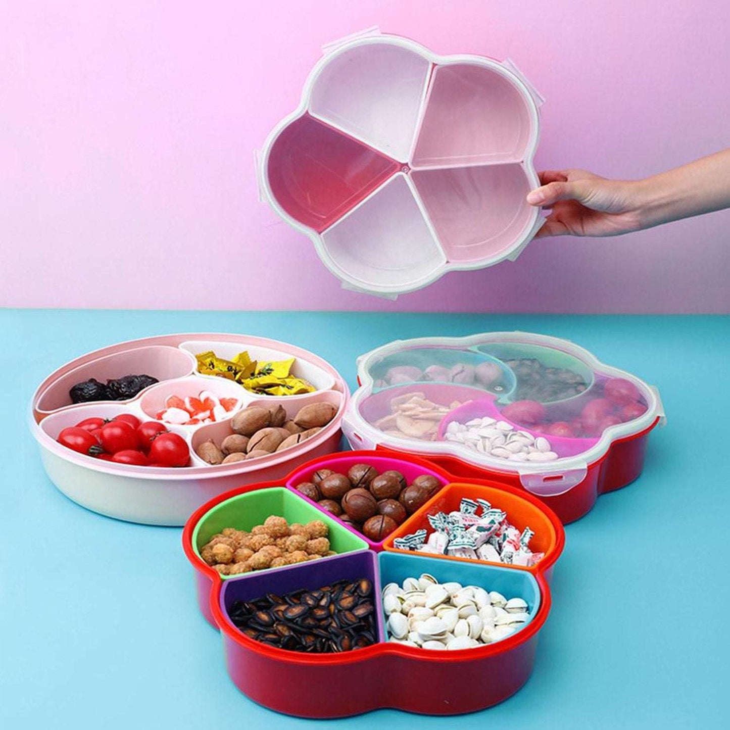 5 Compartments Party Food Storage Snack Nuts Box For Peanuts Fruits And Candy Box For Home Kitchen Use - LootFaat