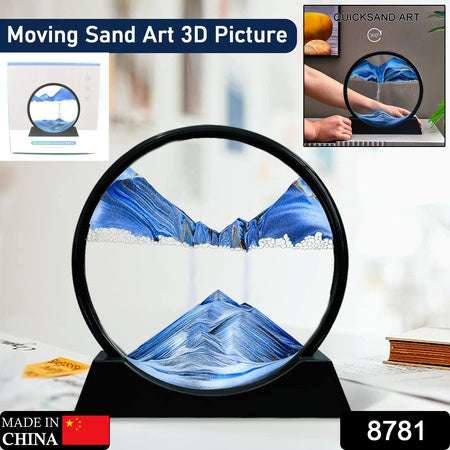 Moving Sand Art Picture Decor 3d Deep Sea Sandscape Liquid Motion Round Glass Frame Display Flowing Sand Relaxing Gift For Kids Adults Painting Artistic Sandscape For Home Office Ornament Desktop Art Bookshelves Decoration (1 Pc )