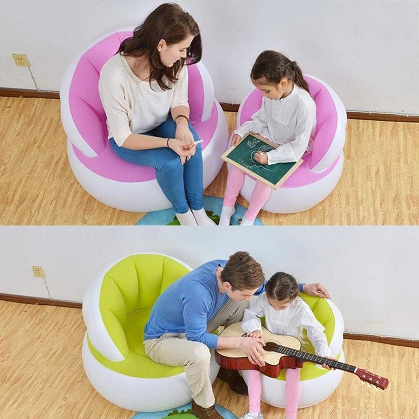 Kids Inflatable Sofa Chair With Backrest Foot Air Pump With Hose (1 Set 85x74 Cm Approx) - LootFaat