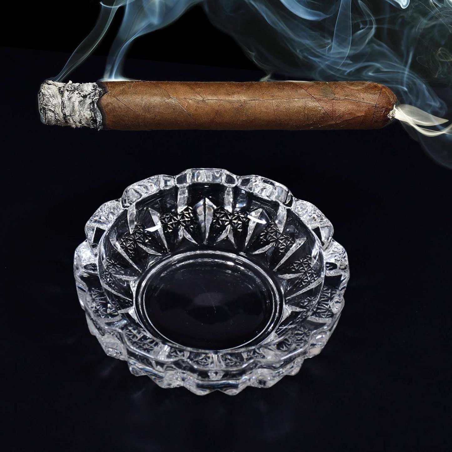 Paricutin Glass Crystal Quality Cigar Cigarette Ashtray Round Tabletop For Home Office Indoor Outdoor Home Decor - LootFaat