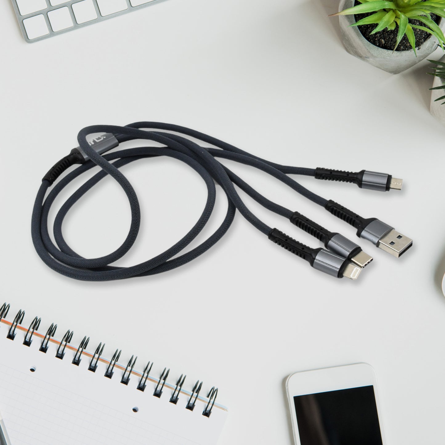 3 In 1 Multi Super Fast Charging Cable (1 Pc 1200 Mm) - LootFaat