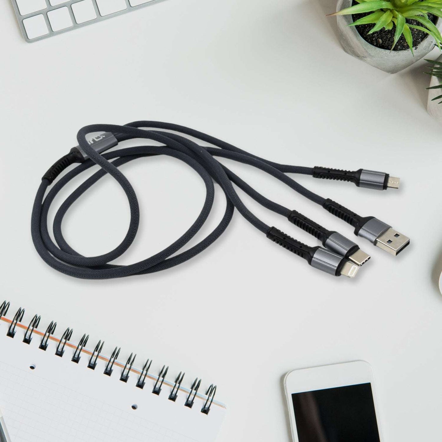 3 In 1 Multi Super Fast Charging Cable (1 Pc 1200 Mm) - LootFaat