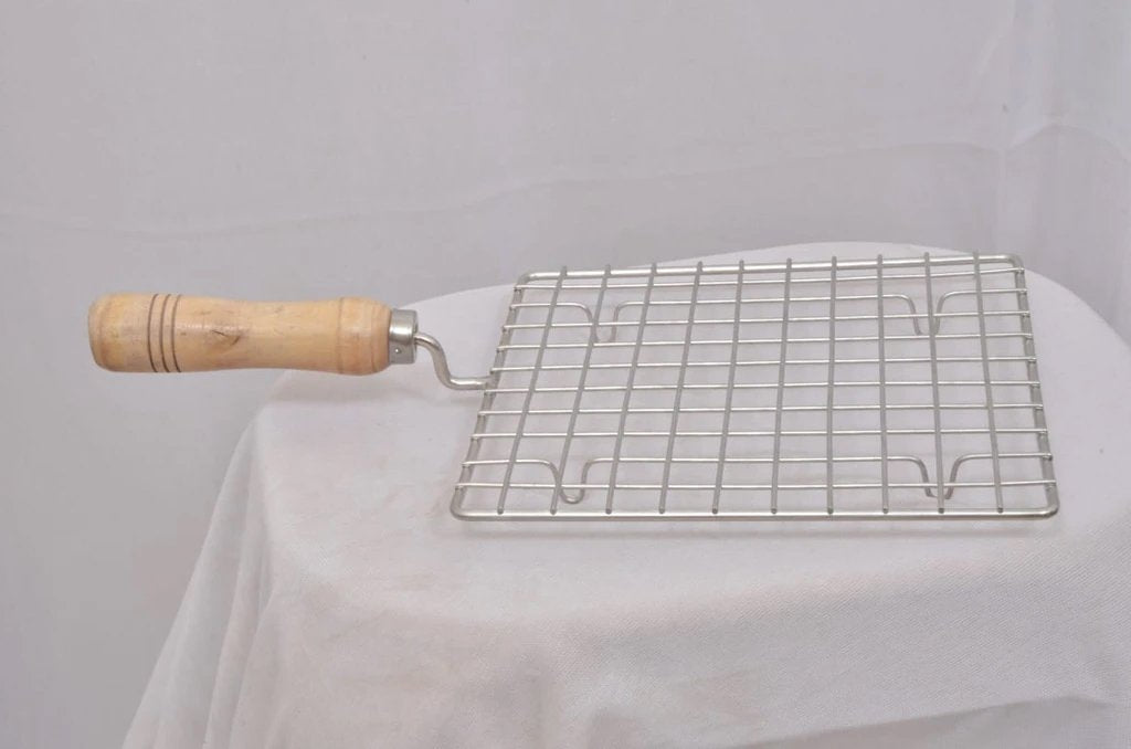 Kitchen Square Stainless Steel Roaster Papad Jali Barbecue Grill With Wooden Handle - LootFaat