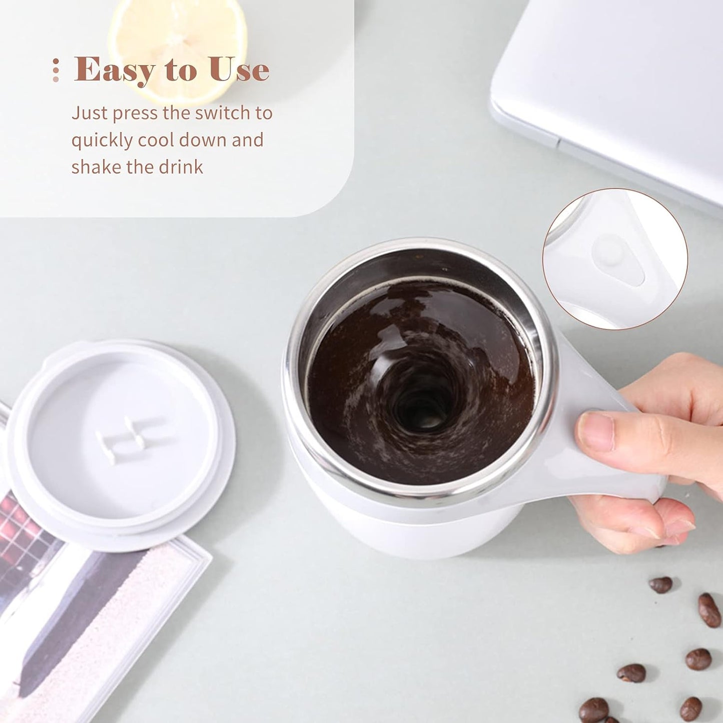 Self Stirring Coffee Mug - Magnetic Stainless Steel Mixing Cup