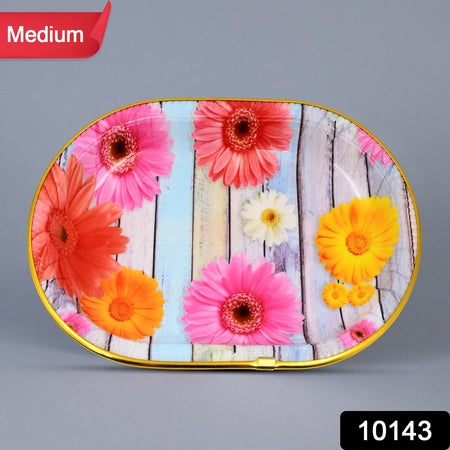 Medium Plastic Flower Printed Design Serving Tray (1 Pc 31 X 21 Cm) - LootFaat
