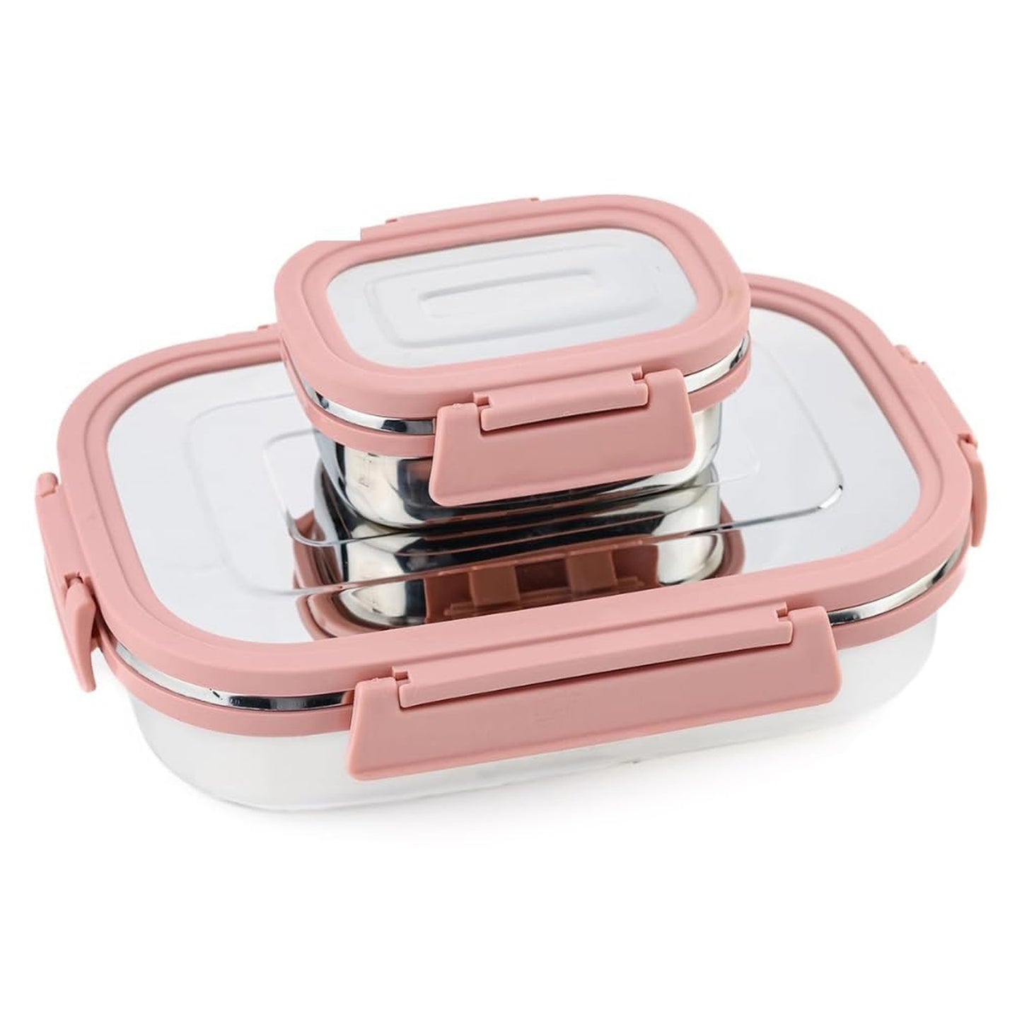 Premium Stainless Steel Leak Proof Air Tight Lunch Boxes (900ml+200ml Approx 2 Pc Set) - LootFaat