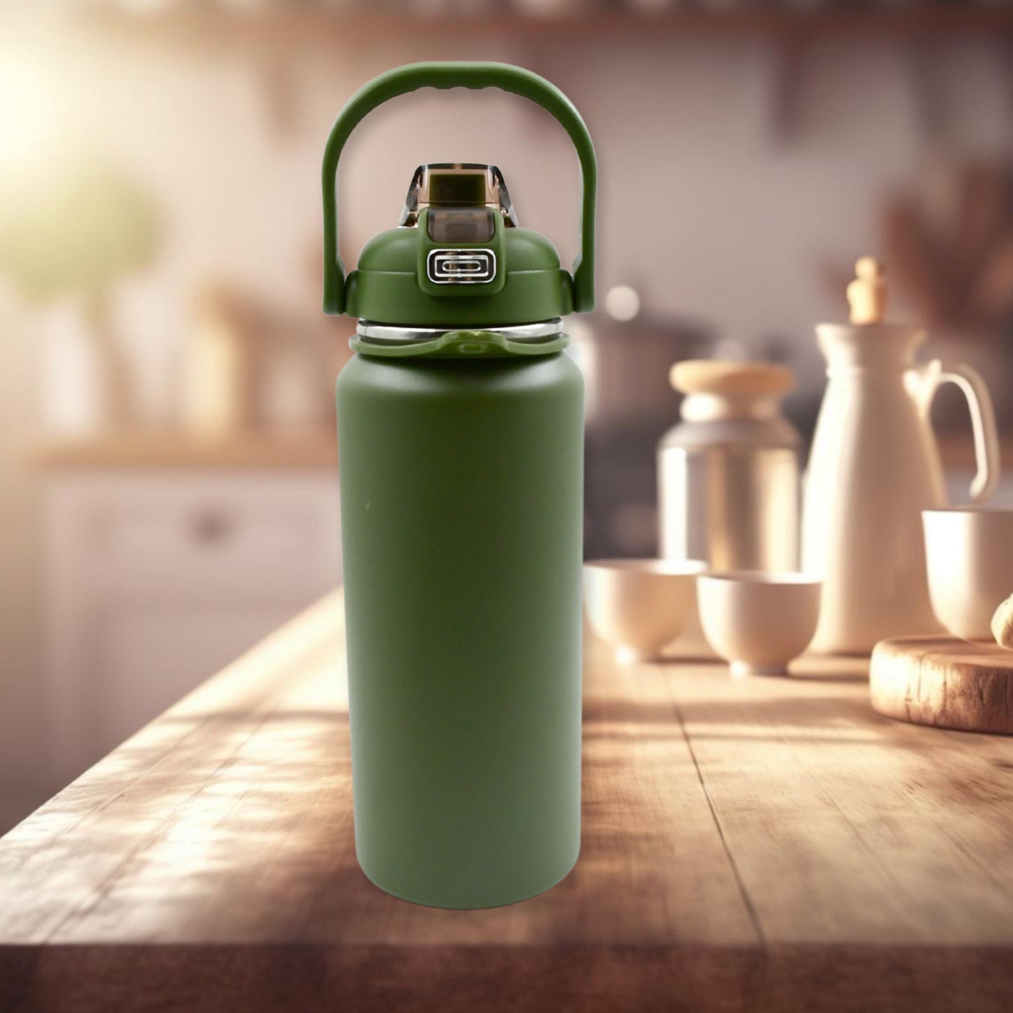 Liter Stainless Steel Water Bottle With Straw Strap Handle Vacuum Insulated Thermos Flask Double-walled Coffee Thermos Flask Leak-proof Water Bottle For Sports Fitness Gym (1500ml) - LootFaat