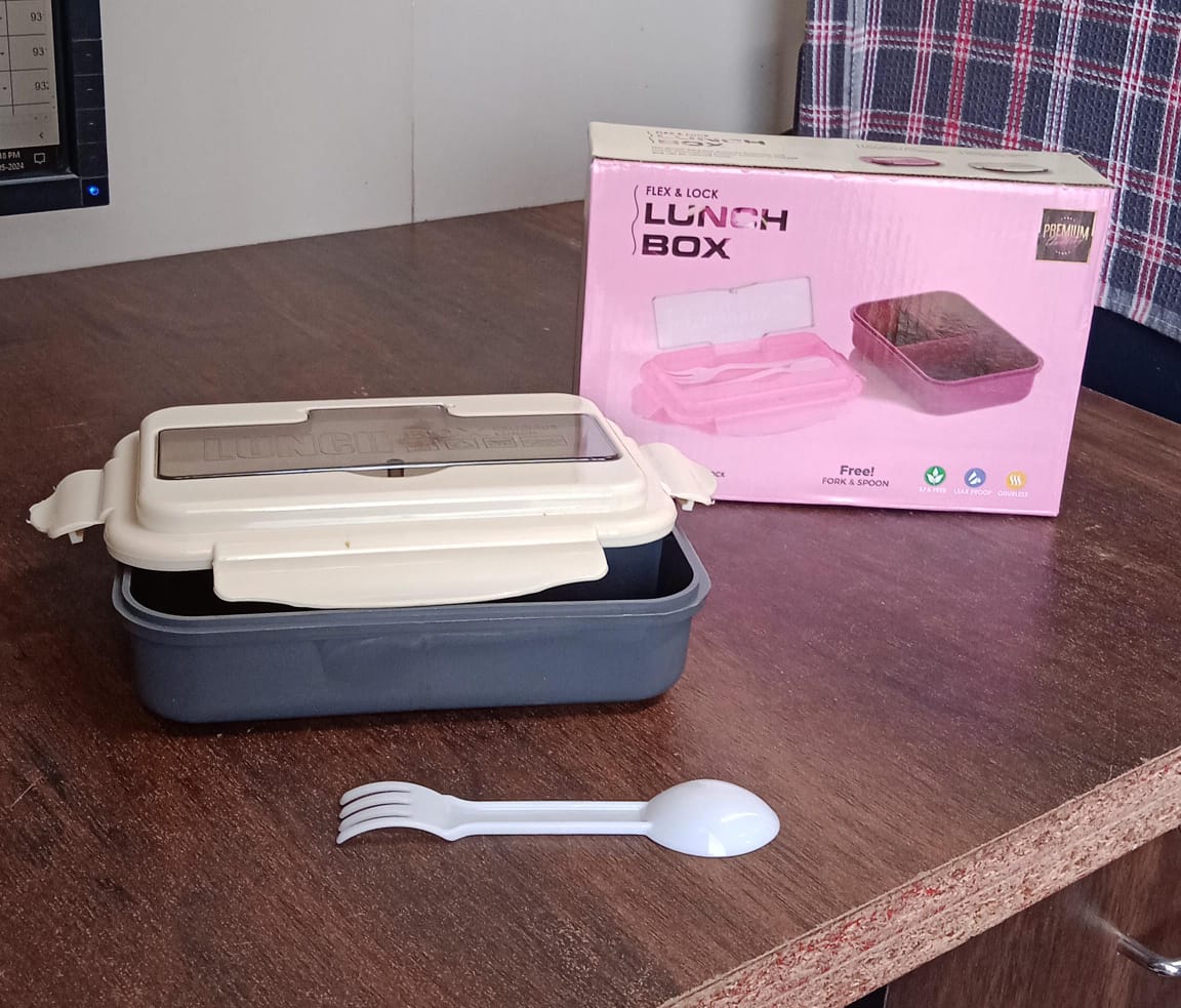 Lunch Box Flex Lock Plastic Liner Lunch Container Portable Tableware Set For Kid Adult Student Children Keep Food Warm - LootFaat