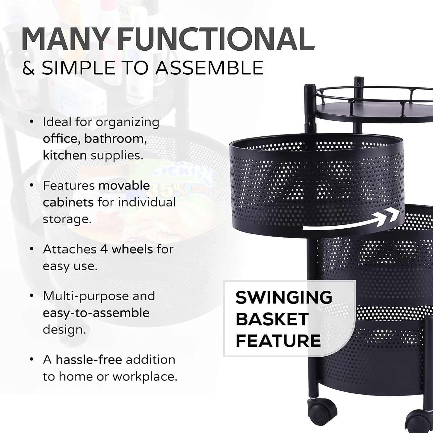 Metal Round High Quality Kitchen Trolley With Wheels (3 Layer 1 Pc) - LootFaat