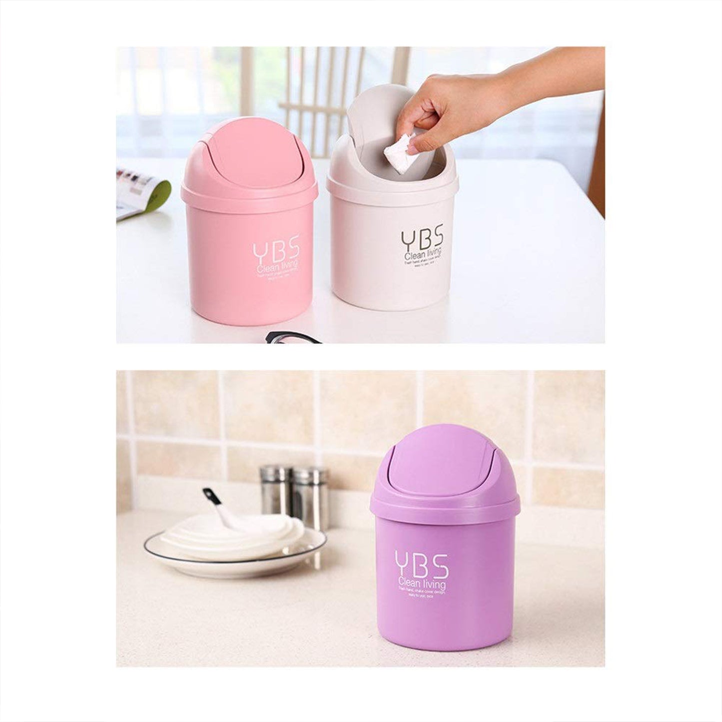 Mini Trash Can With Lid Small Tiny Trash Bin (18x13 Cm 1 Pc) - LootFaat