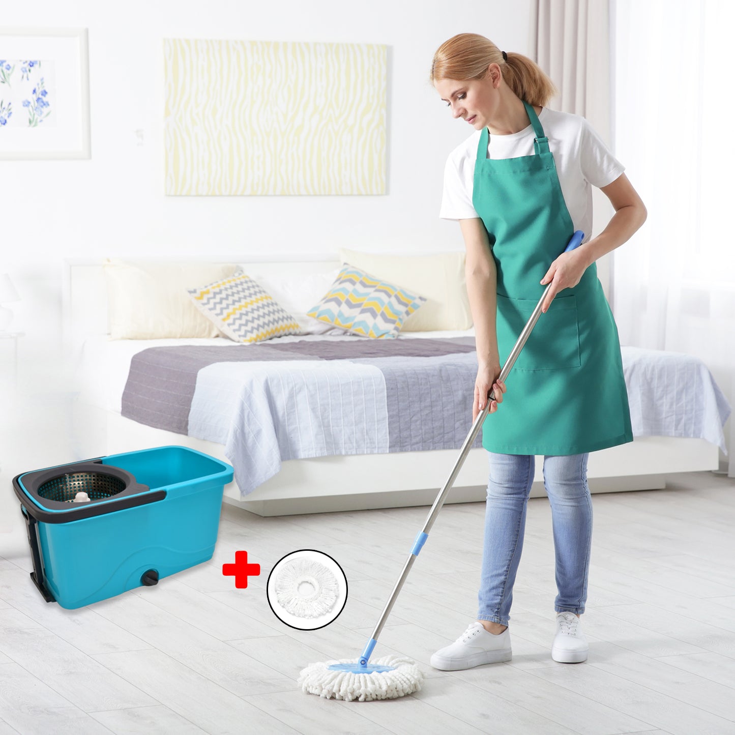 Quick Spin Mop Plastic Spin Bucket Floor Cleaning Easy Wheels Big Bucket Floor Cleaning Mop With Bucket - LootFaat