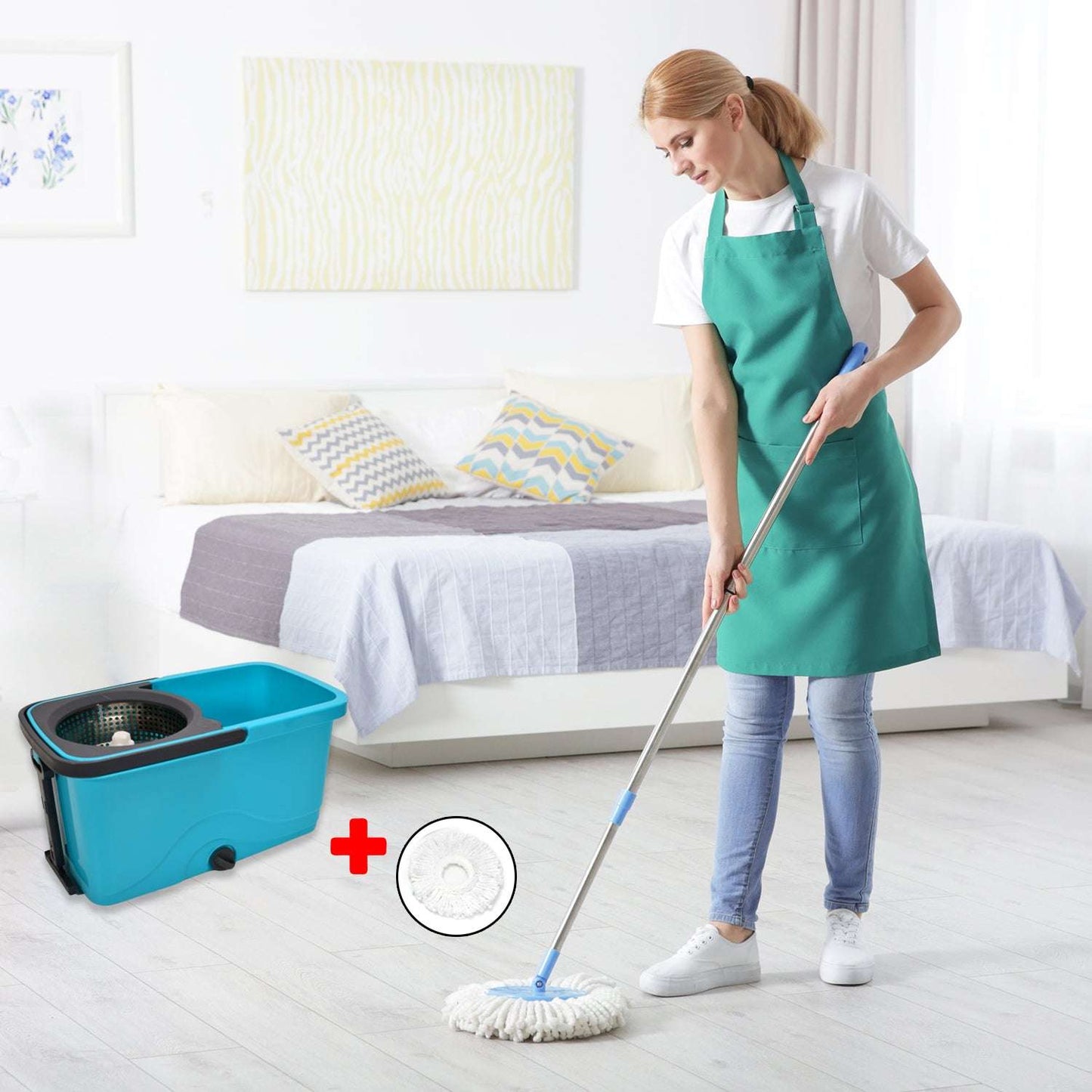 Quick Spin Mop Plastic Spin Bucket Floor Cleaning Easy Wheels Big Bucket Floor Cleaning Mop With Bucket - LootFaat
