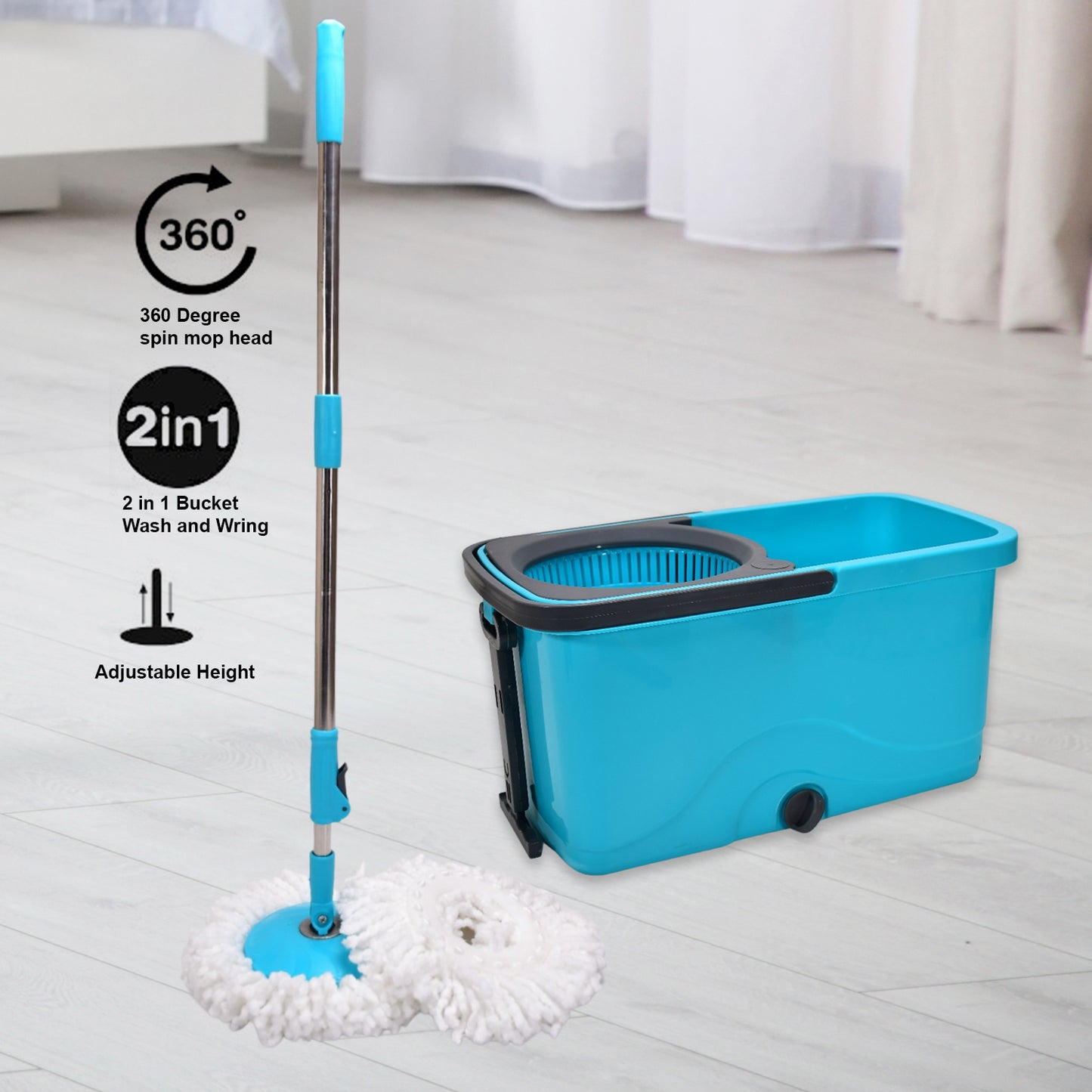 Quick Spin Mop Plastic Spin Bucket Floor Cleaning Easy Wheels Big Bucket Floor Cleaning Mop With Bucket - LootFaat