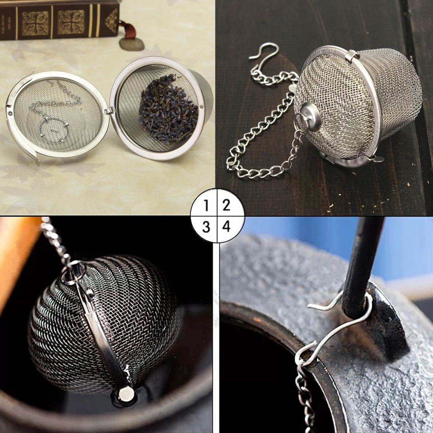 Stainless Steel Spice Tea Filter Herbs Locking Infuser Mesh Ball - LootFaat