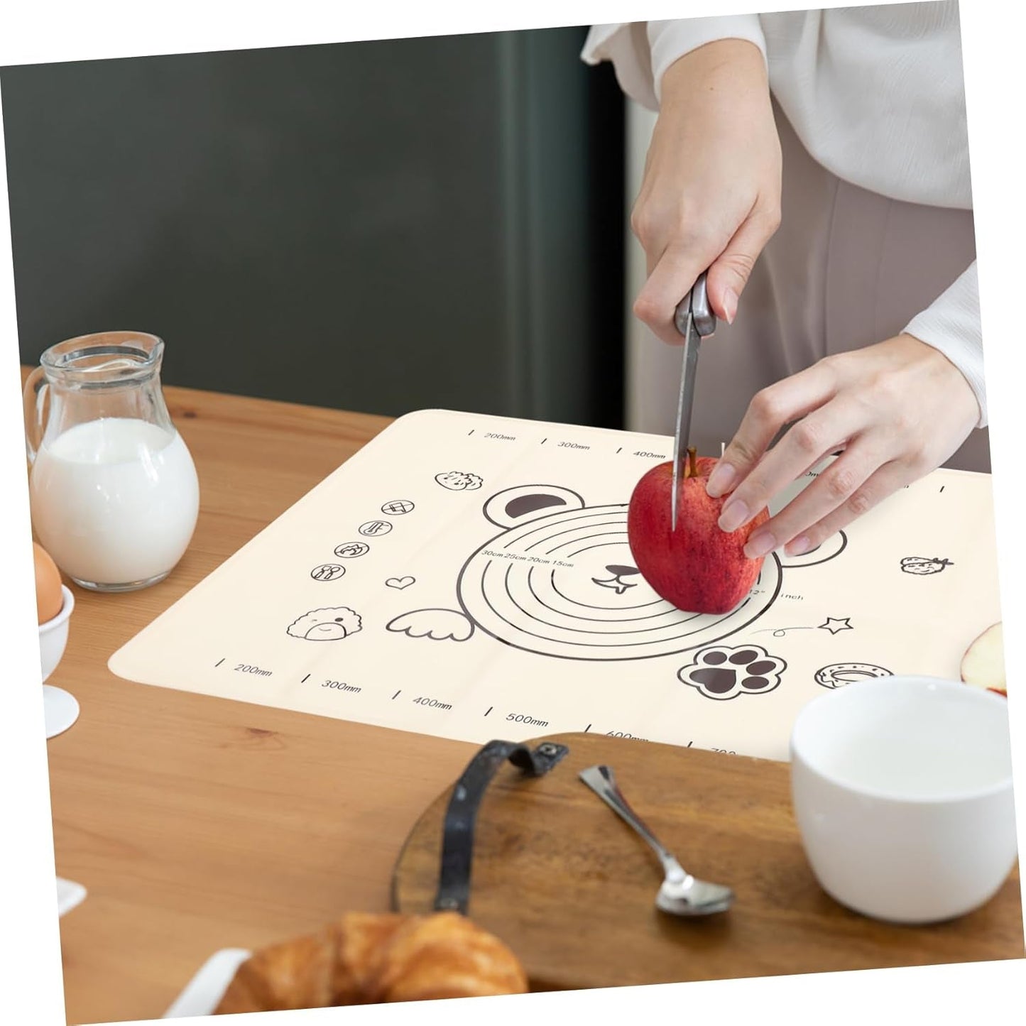 3 In 1 Low Silicone Baking Mat With Wooden Belan Cake Scraper (3 Pcs Set 7050 Cm) - LootFaat