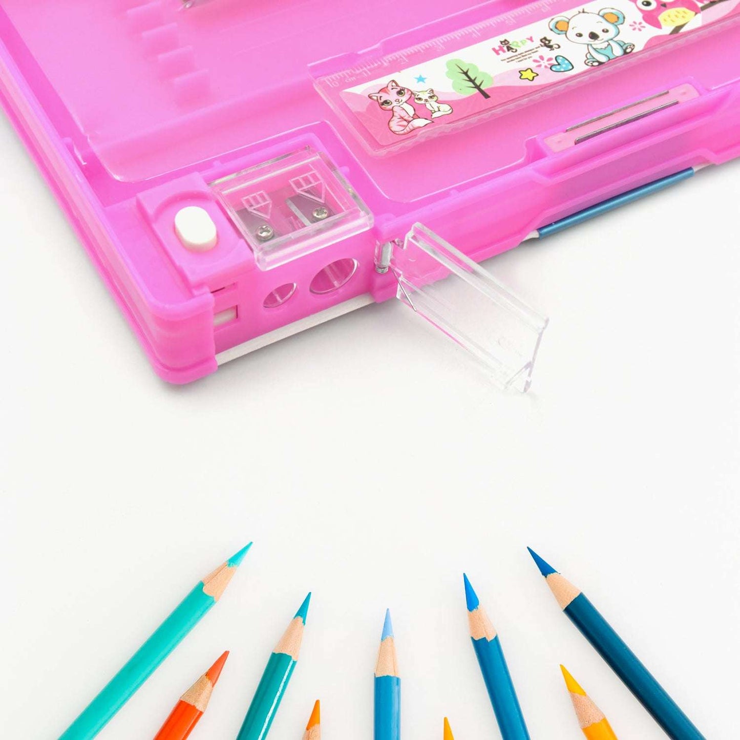 Printed Pencil Case For Kidsmulti Compartment Compass Pencil Box With Sharpener Eraser Pencil Scale School Supplies Pencil Compass Boxstationery Case (Pack Of 1) - LootFaat