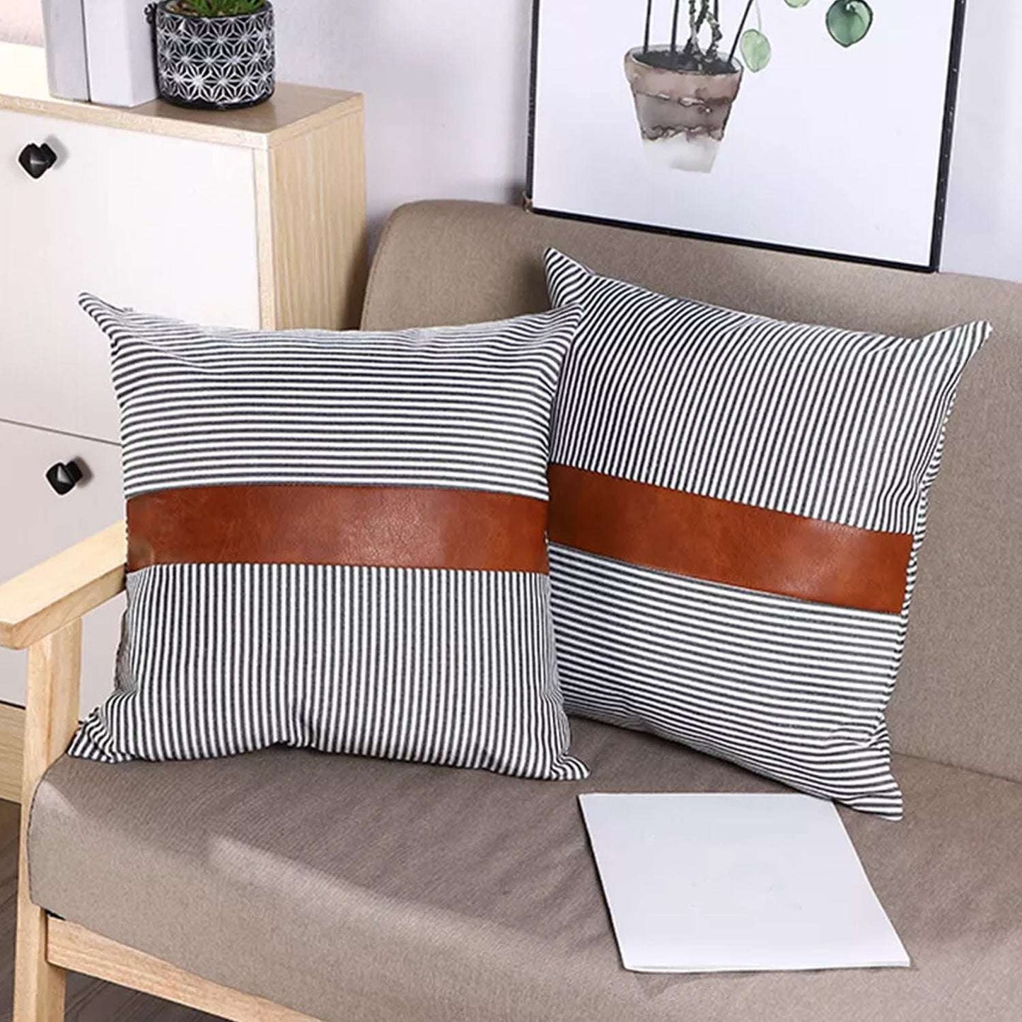 Pillow Covers Leather Cotton Cushion Covers (20 20 Inch 1 Pair 2 Pc) - LootFaat