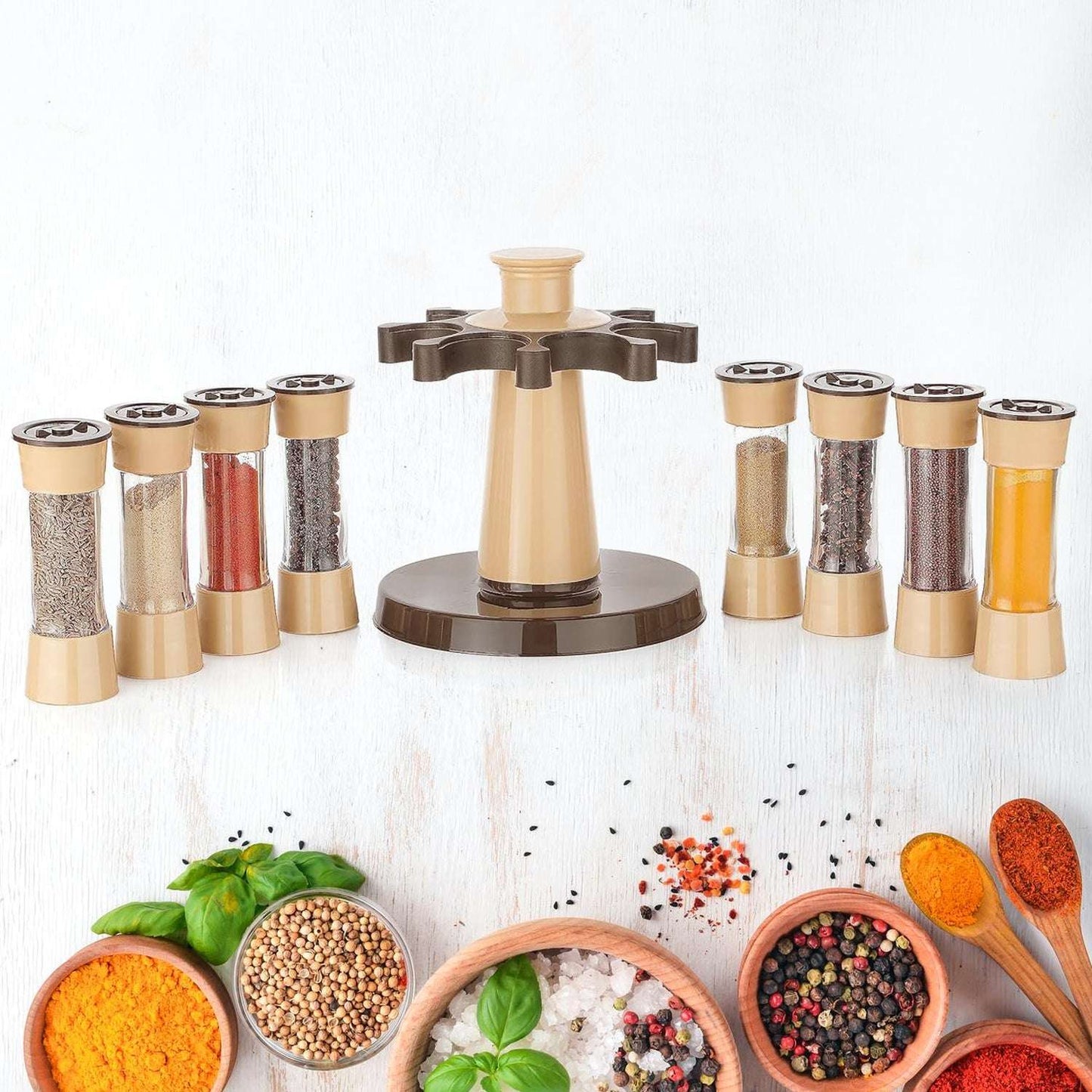 360 Revolving Spice Rack For Kitchen And Dining Table 8 Spice Jars - LootFaat