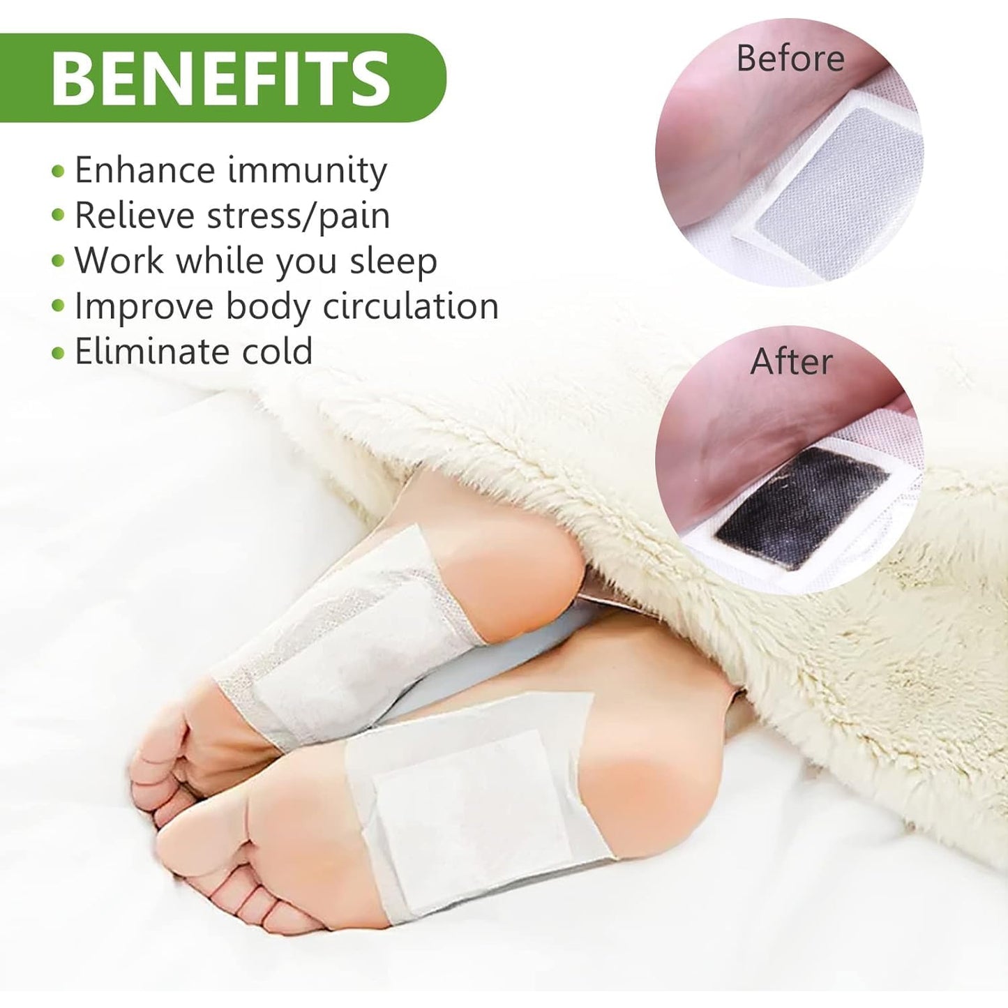 644 Kinoki Cleansing Detox Foot Pads Ginger Salt Foot Patch -10pcs (Free Size White)
