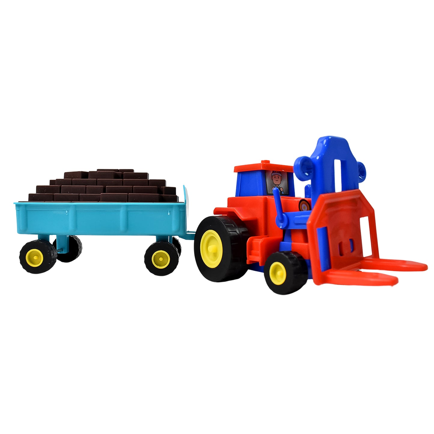 Plastic Tractor Toy Friction Powered Tractor With Bricks Trolley (1 Pc) - LootFaat